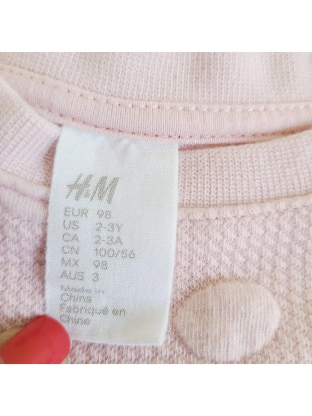 H&M Sweater Dress Girls Pink Textured Polka Dot Long Sleeve Size 2-3Y